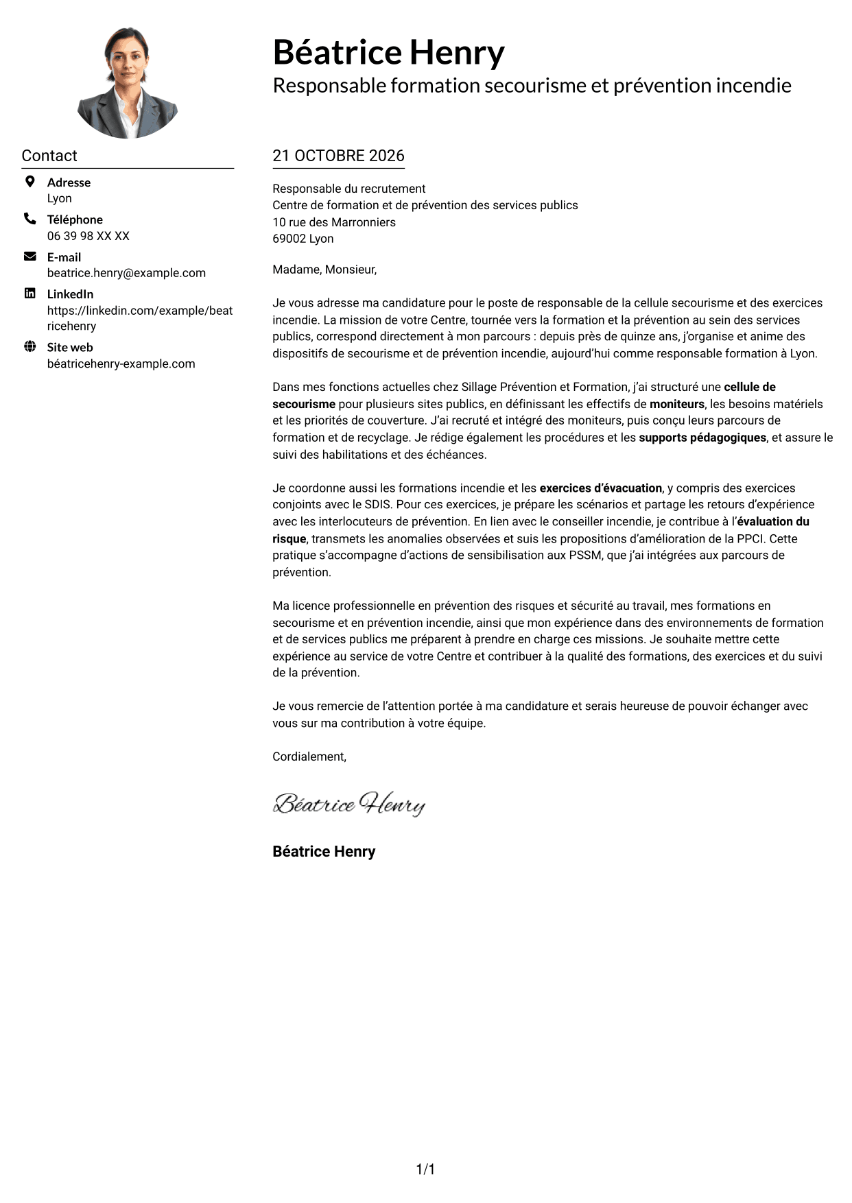Exemple de lettre de motivation — page 1