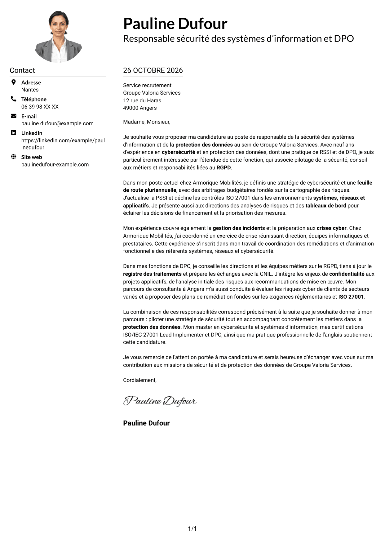 Exemple de lettre de motivation — page 1