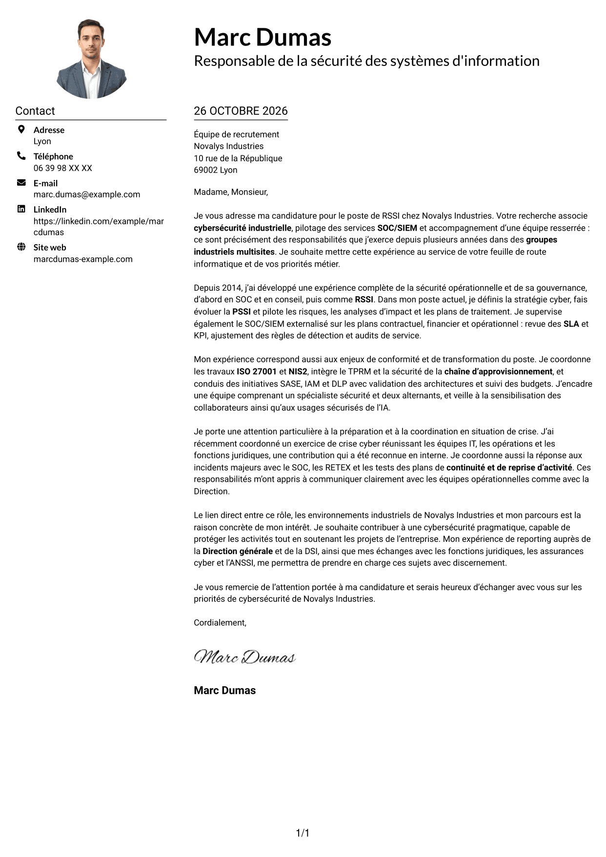 Exemple de lettre de motivation — page 1