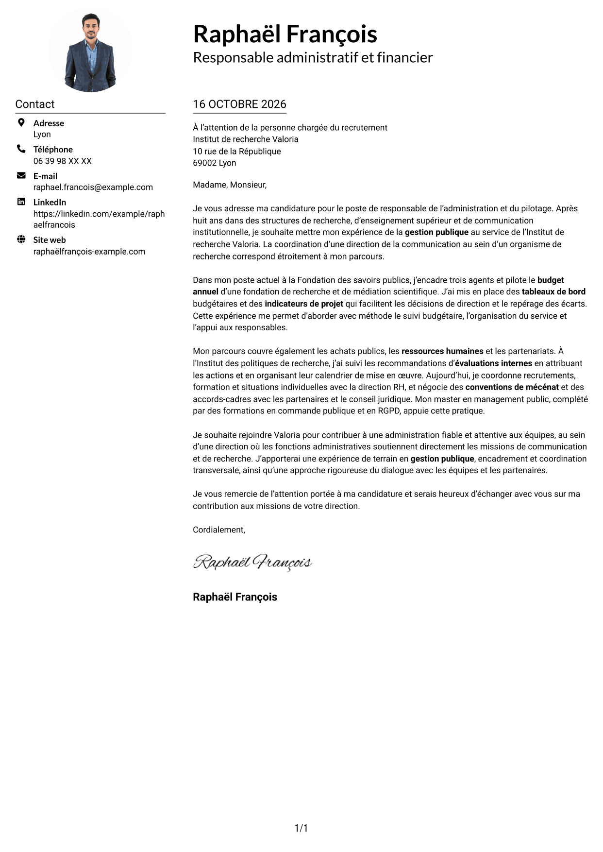 Exemple de lettre de motivation — page 1