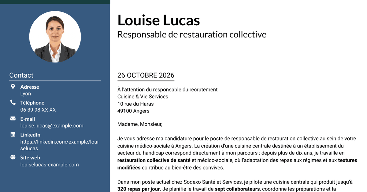 7 modèles de lettre de motivation pour Responsable de restauration collective - Restauration médico-sociale, avec exemples