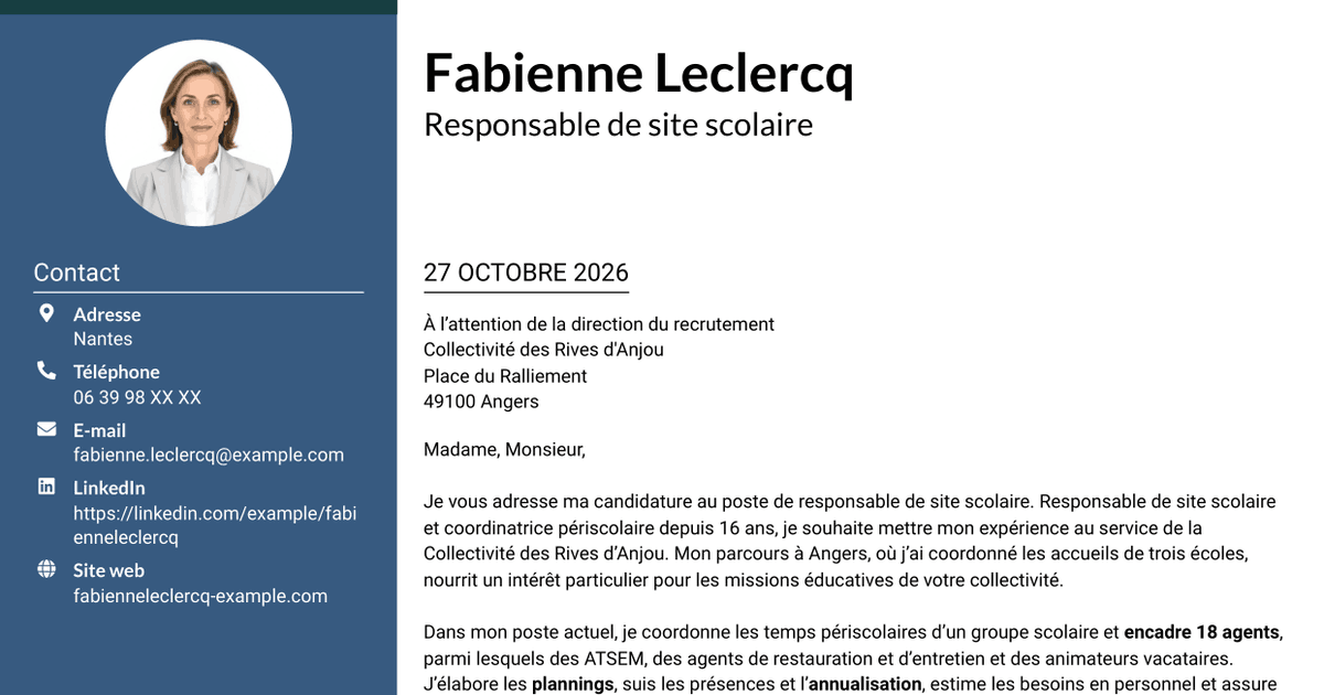 7 modèles de lettre de motivation pour Responsable de site scolaire - Coordination périscolaire, avec exemples