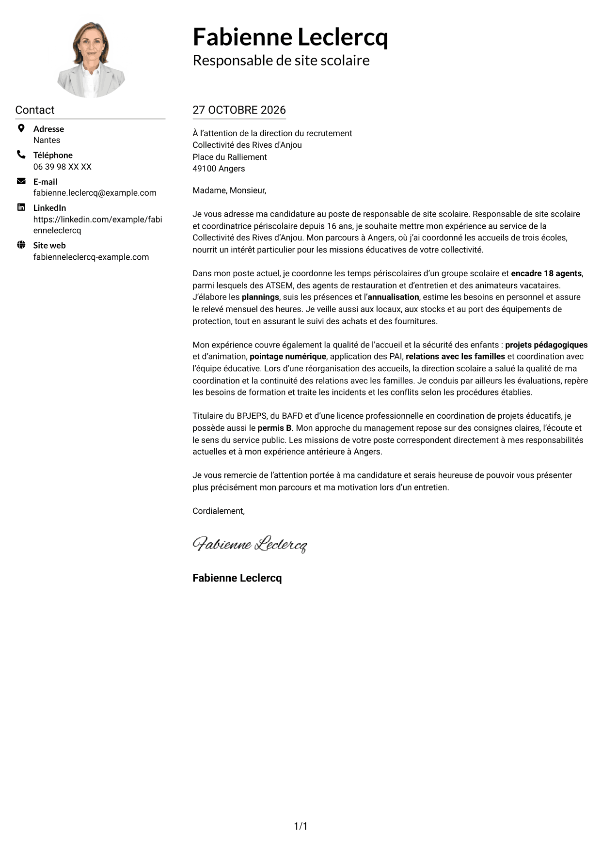 Exemple de lettre de motivation — page 1