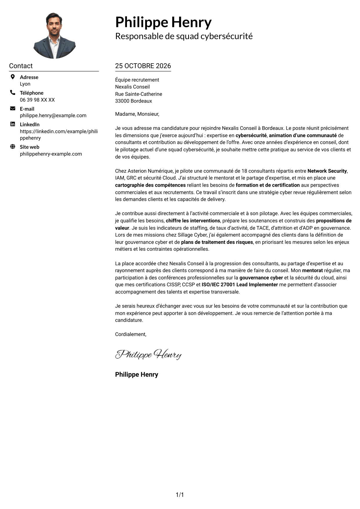 Exemple de lettre de motivation — page 1