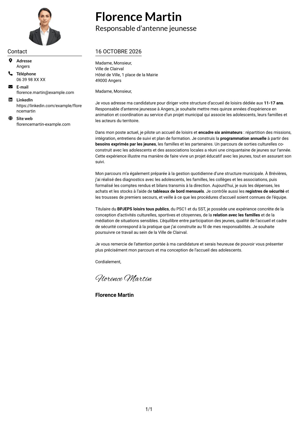 Exemple de lettre de motivation — page 1