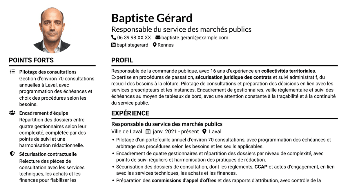 7 modèles de CV pour Responsable des marchés publics, avec exemples
