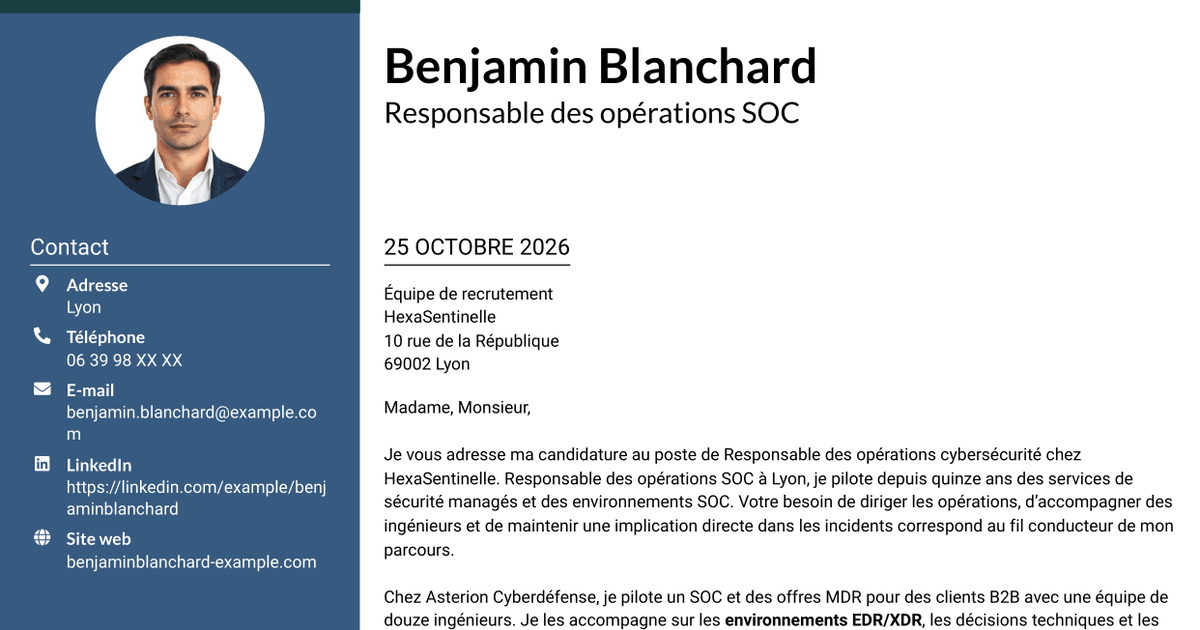 7 modèles de lettre de motivation pour Responsable des opérations cybersécurité, avec exemples