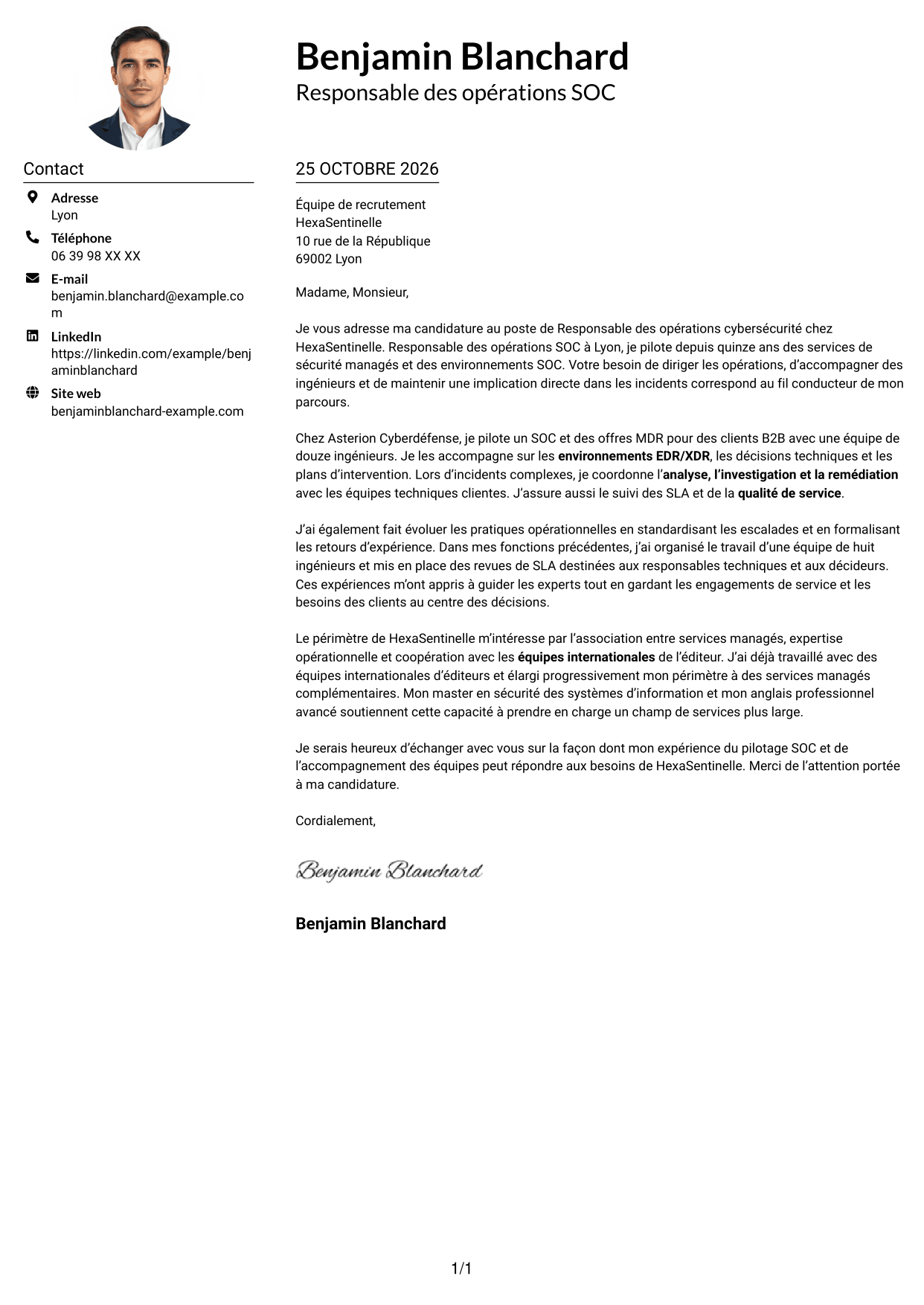 Exemple de lettre de motivation — page 1