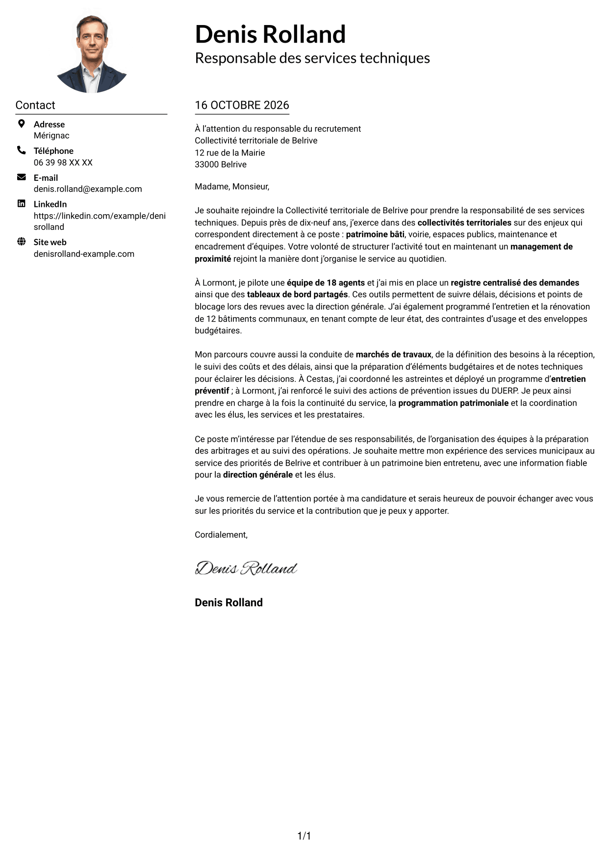Exemple de lettre de motivation — page 1
