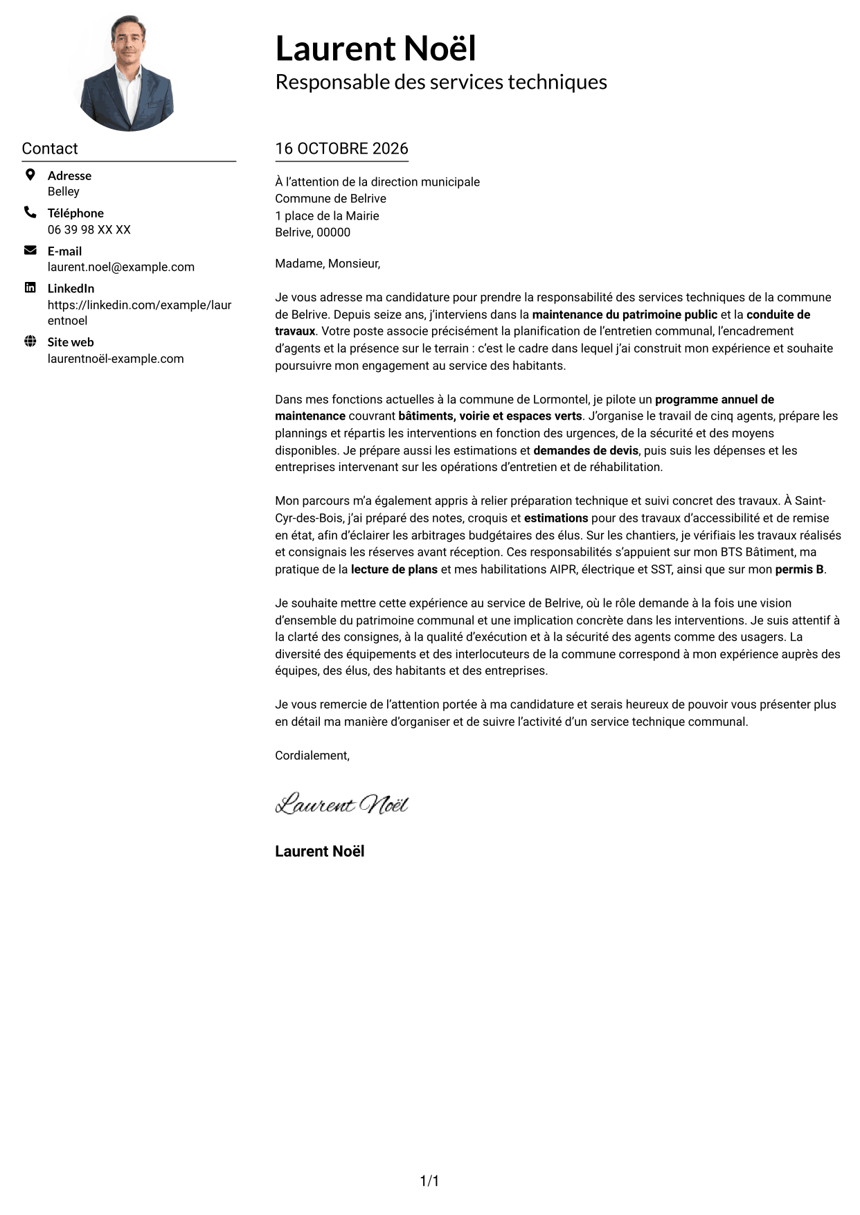 Exemple de lettre de motivation — page 1