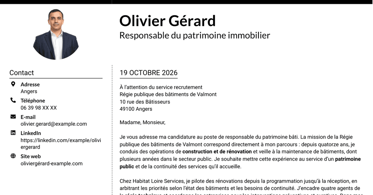 7 modèles de lettre de motivation pour Responsable du patrimoine bâti - Bâtiments publics, avec exemples