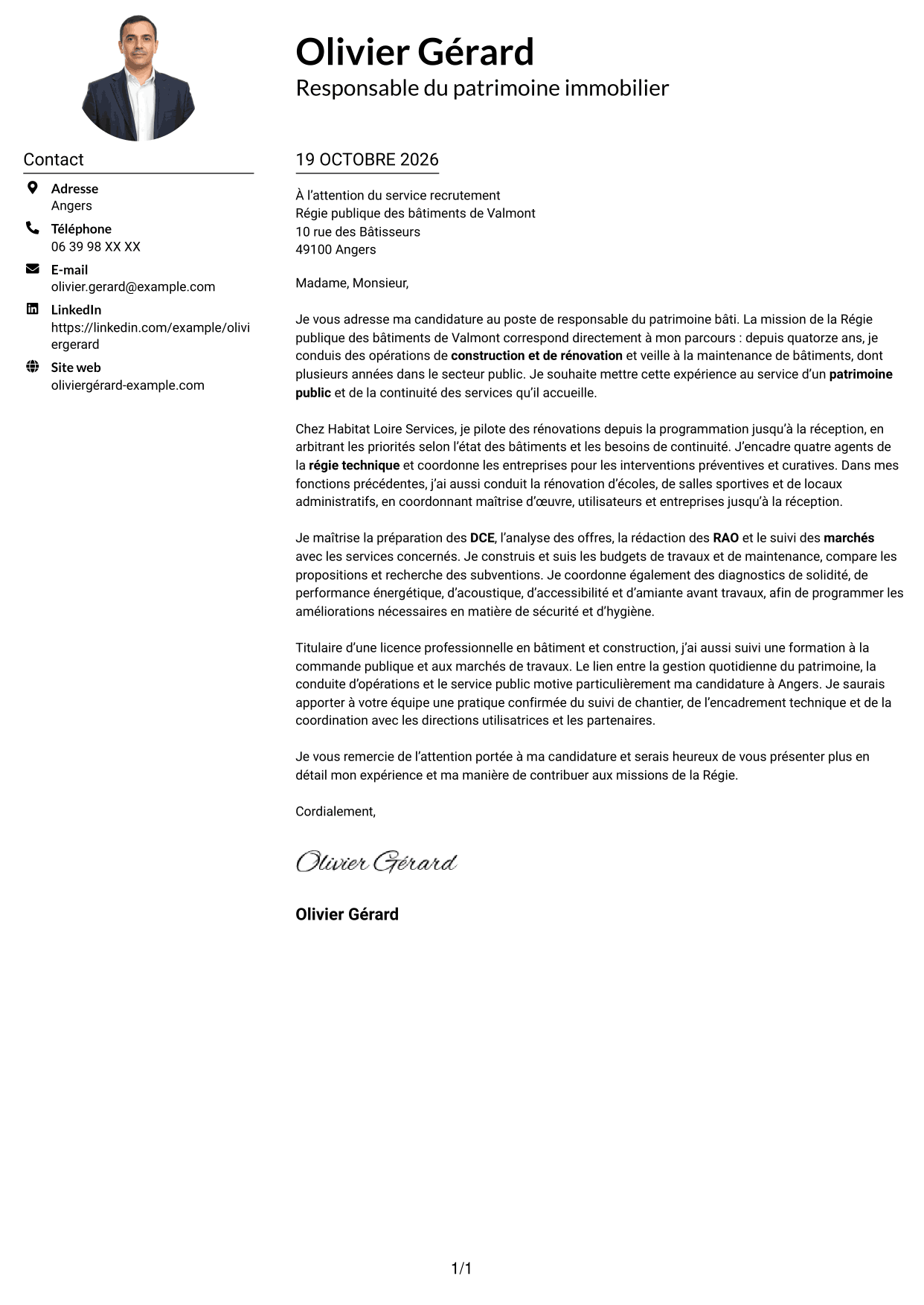 Exemple de lettre de motivation — page 1