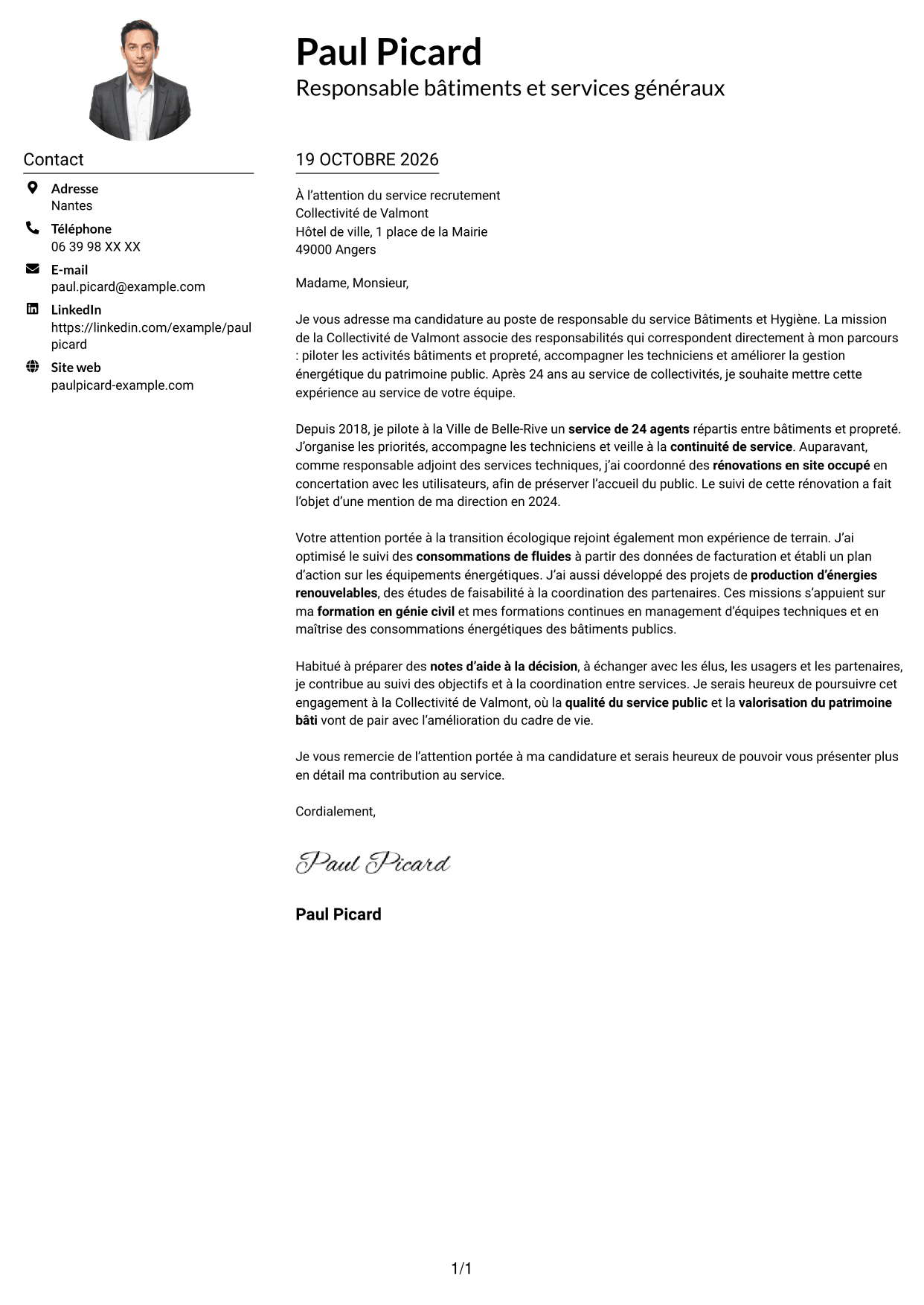 Exemple de lettre de motivation — page 1