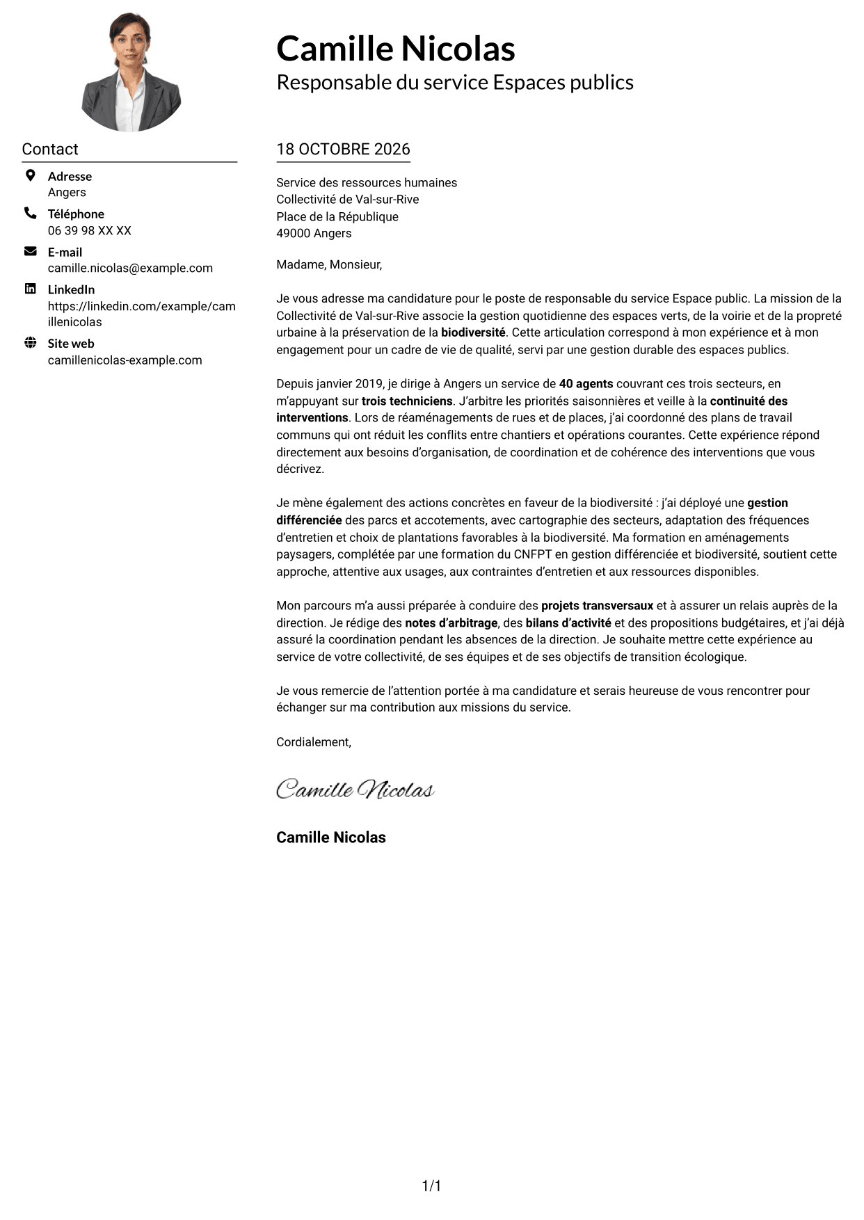 Exemple de lettre de motivation — page 1