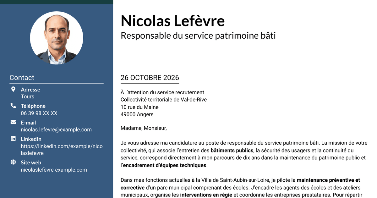 7 modèles de lettre de motivation pour Responsable du service patrimoine bâti, avec exemples
