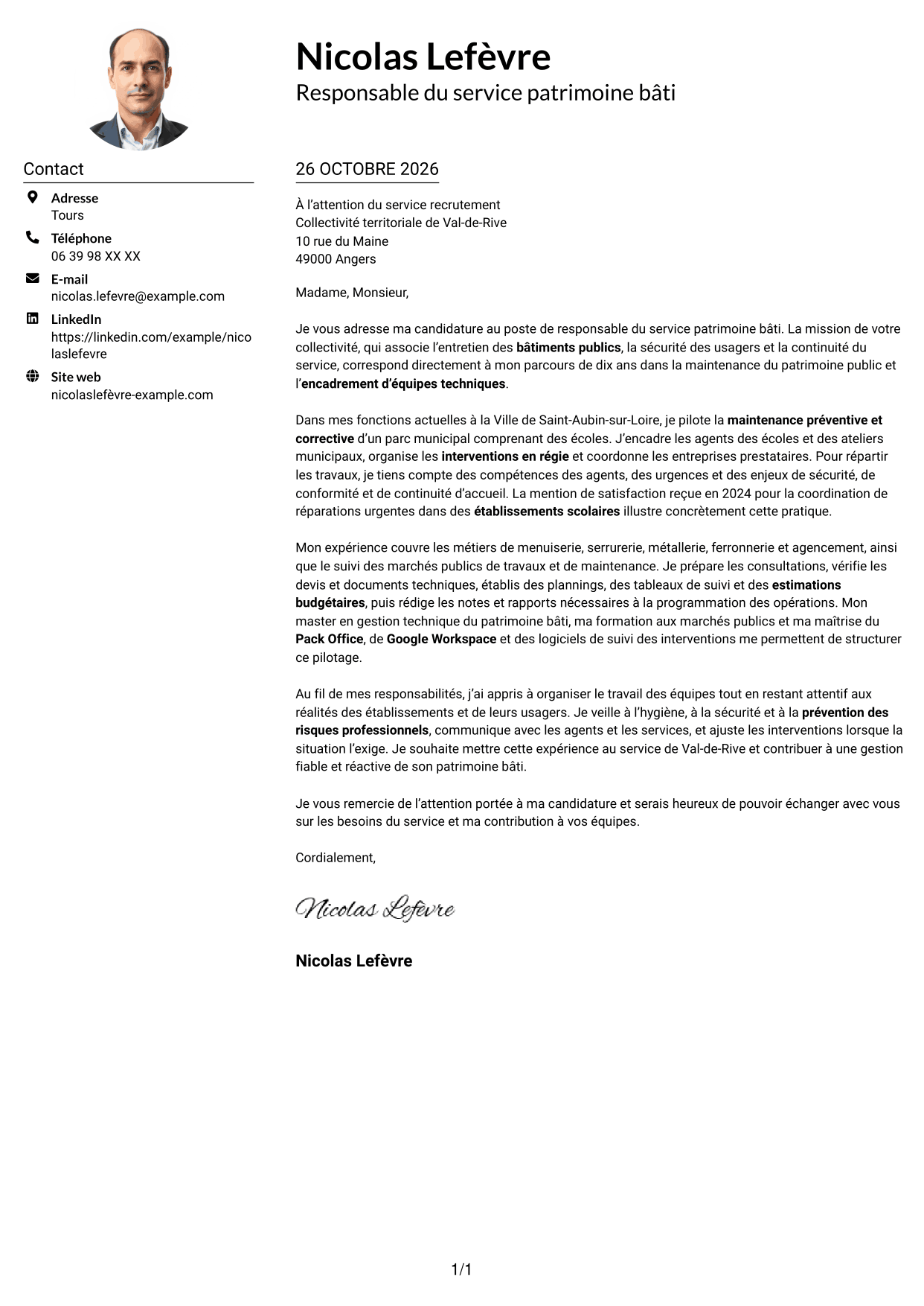 Exemple de lettre de motivation — page 1