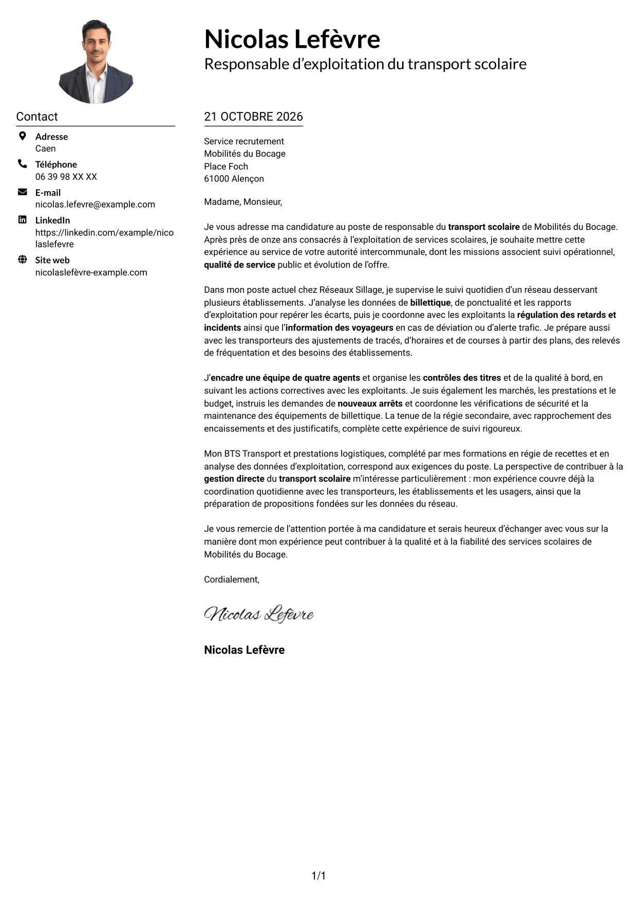 Exemple de lettre de motivation — page 1