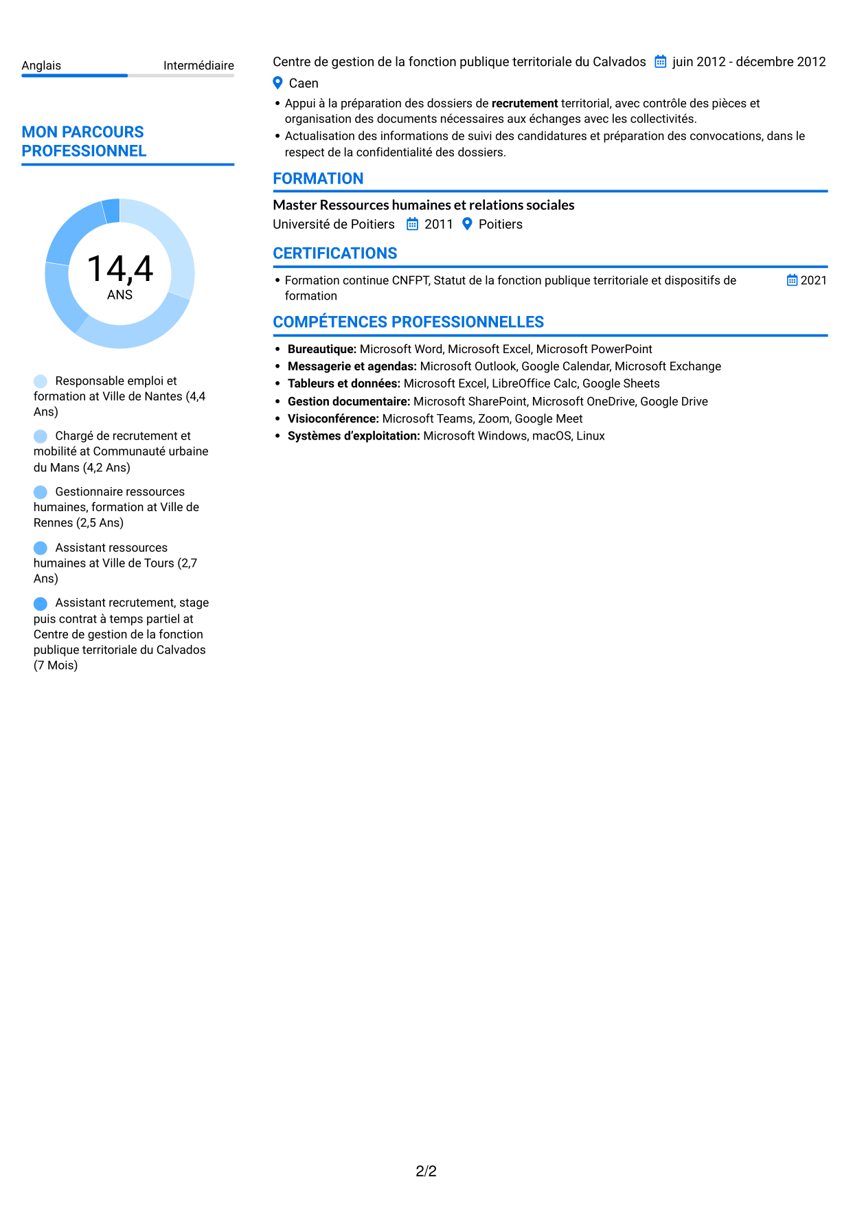 CV Audacieux (format à deux colonnes avec accents colorés et photo) : Responsable emploi compétences - Recrutement et formation, page 2