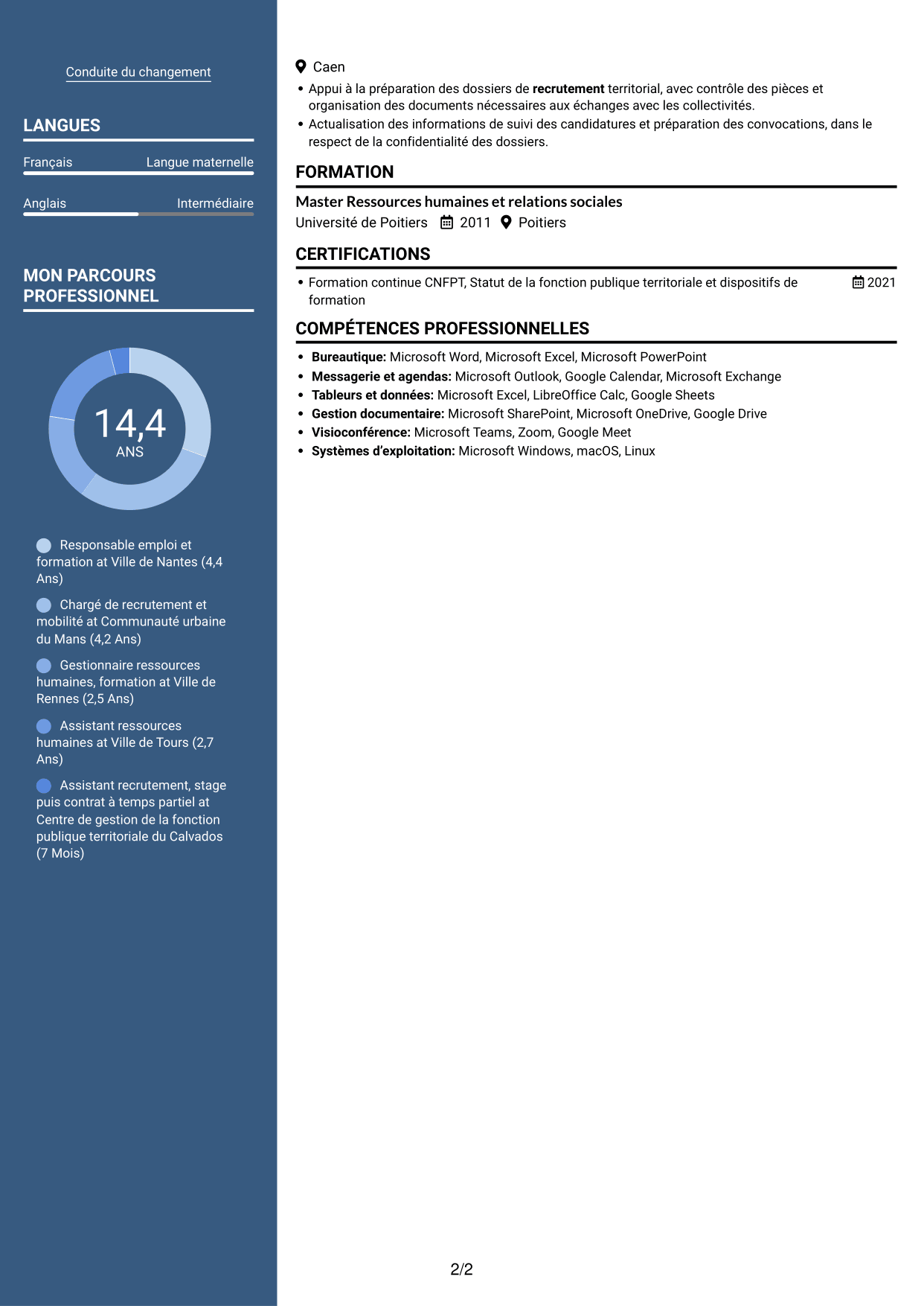 CV Signature (format à colonne latérale colorée avec grande photo) : Responsable emploi compétences - Recrutement et formation, page 2