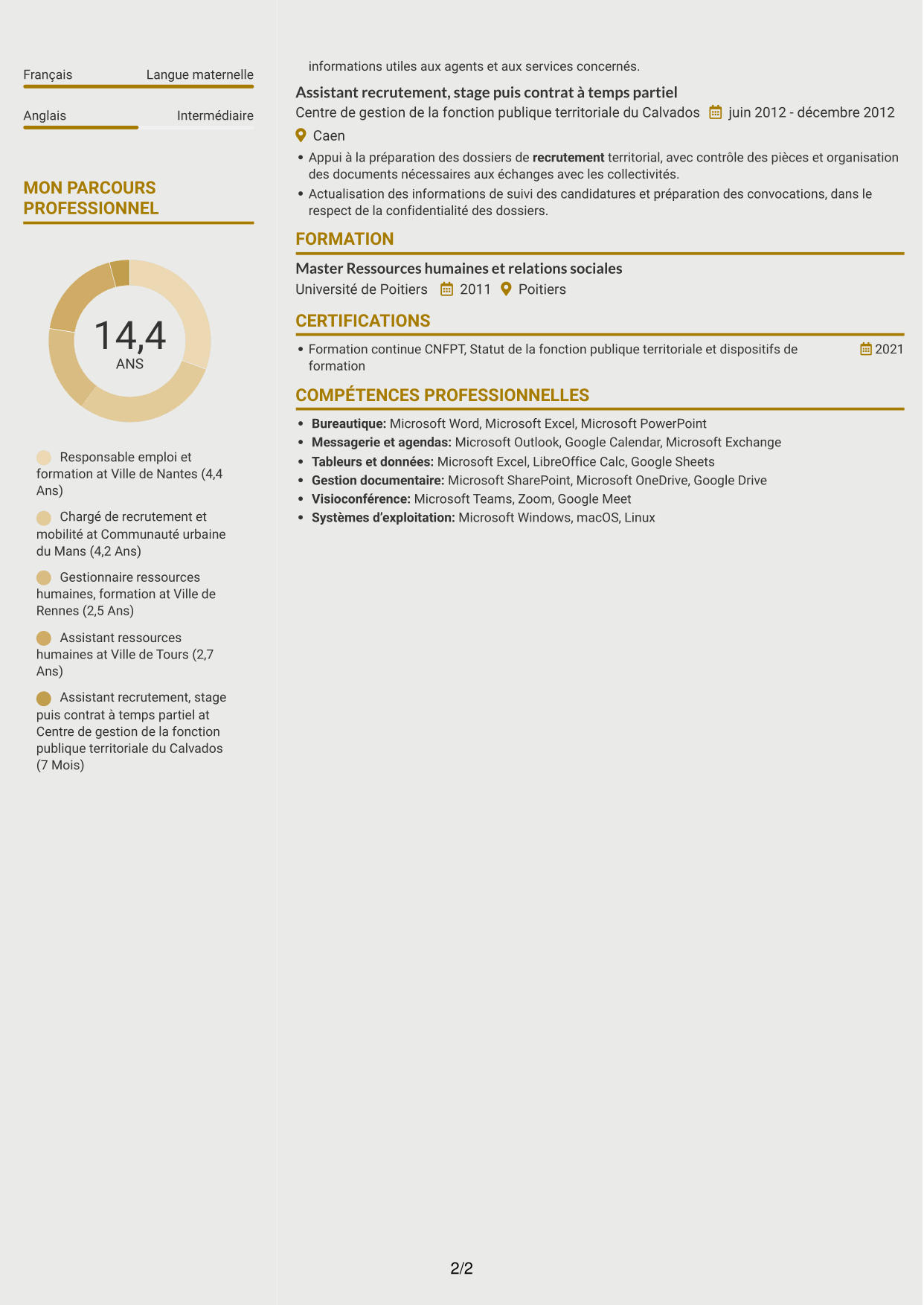 CV Dynamique (format à deux colonnes avec icônes) : Responsable emploi compétences - Recrutement et formation, page 2