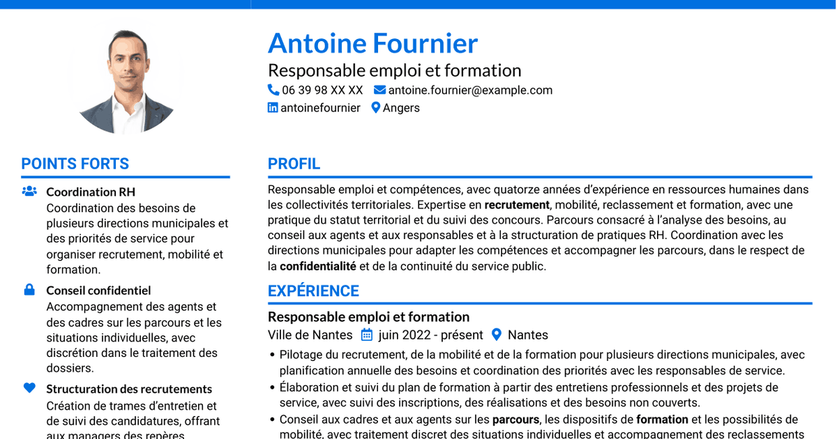 7 modèles de CV pour Responsable emploi compétences - Recrutement et formation, avec exemples