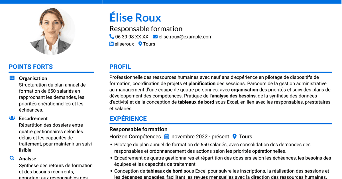 7 modèles de CV pour Responsable formation - Pilotage de projets de formation, avec exemples