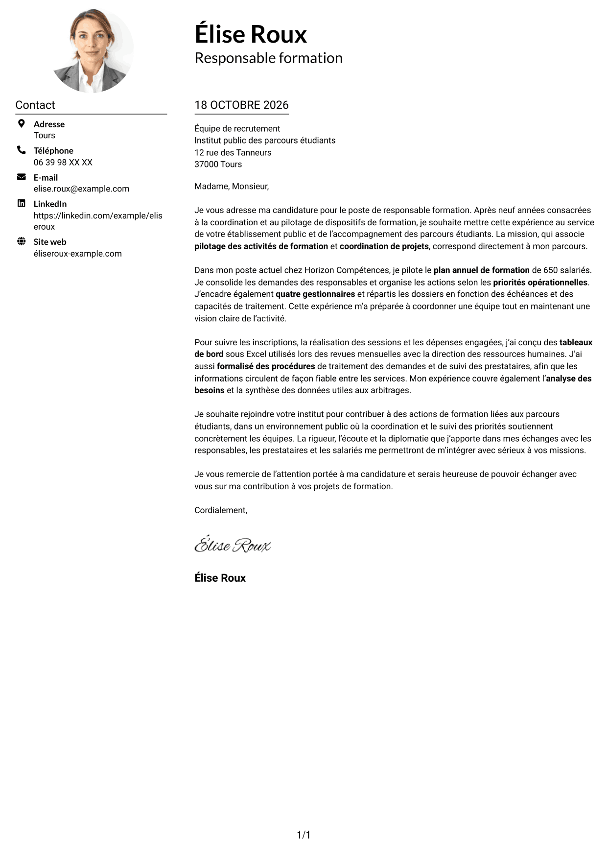 Exemple de lettre de motivation — page 1