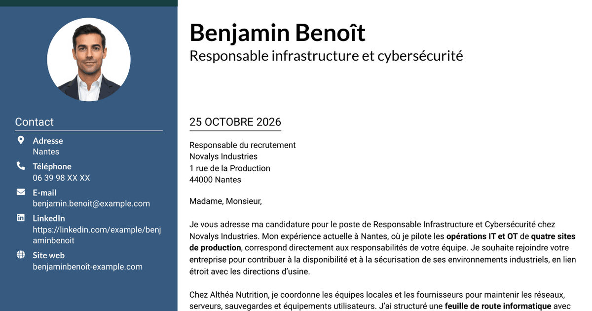 7 modèles de lettre de motivation pour Responsable Infrastructure et Cybersécurité - Environnements IT/OT industriels, avec exemples
