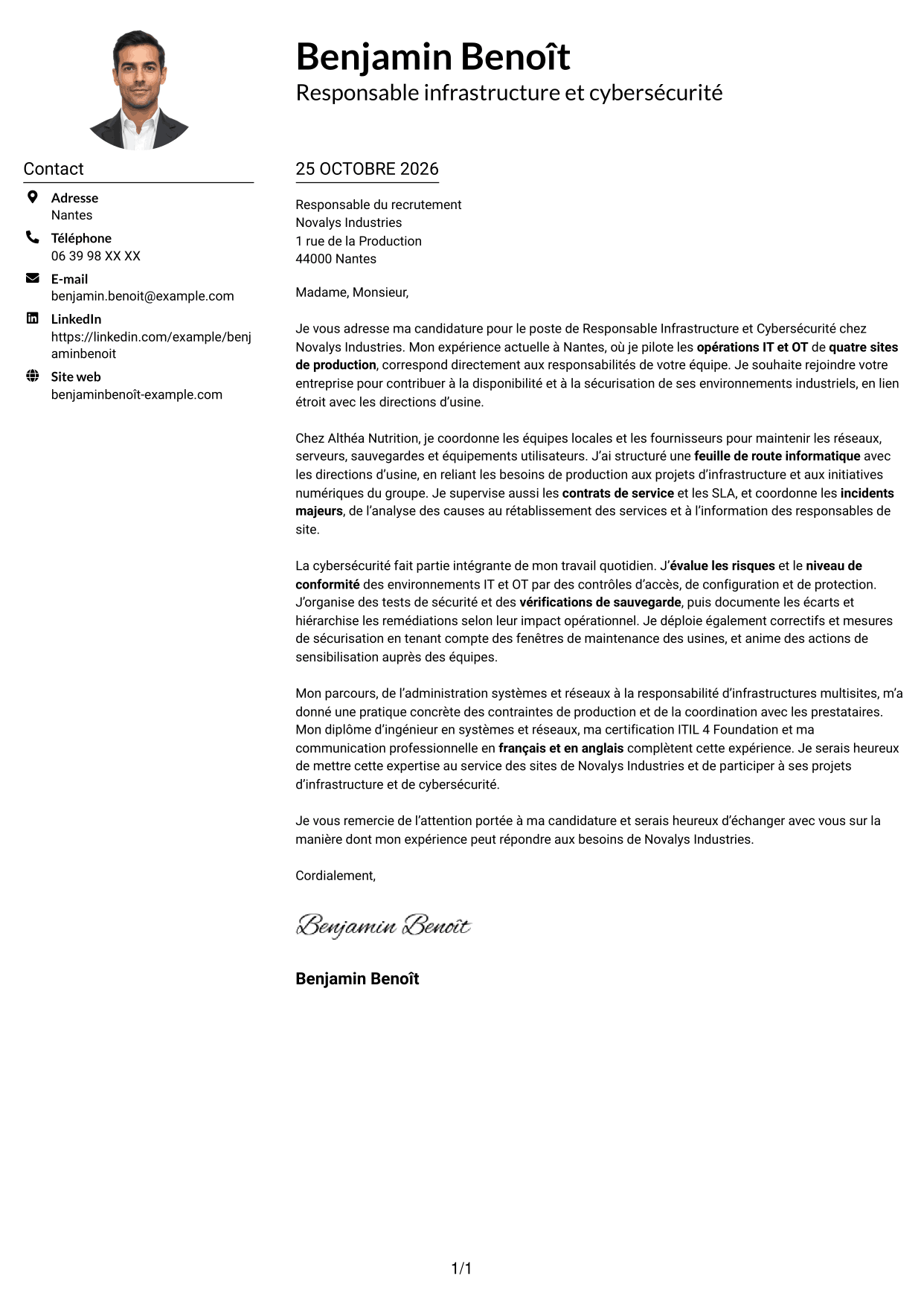 Exemple de lettre de motivation — page 1