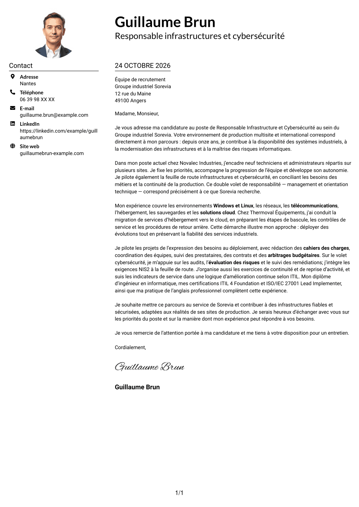 Exemple de lettre de motivation — page 1
