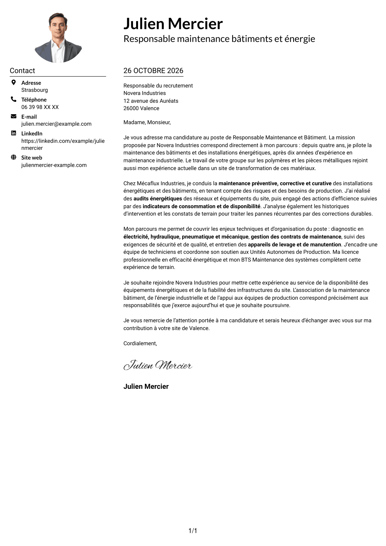 Exemple de lettre de motivation — page 1