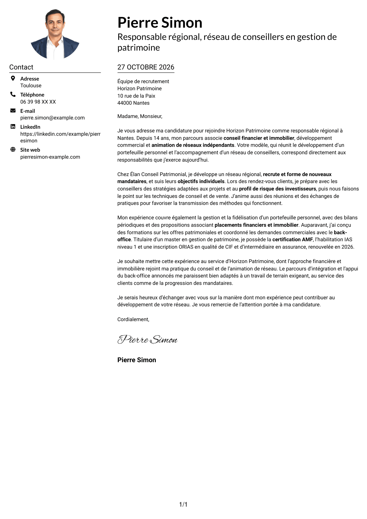 Exemple de lettre de motivation — page 1