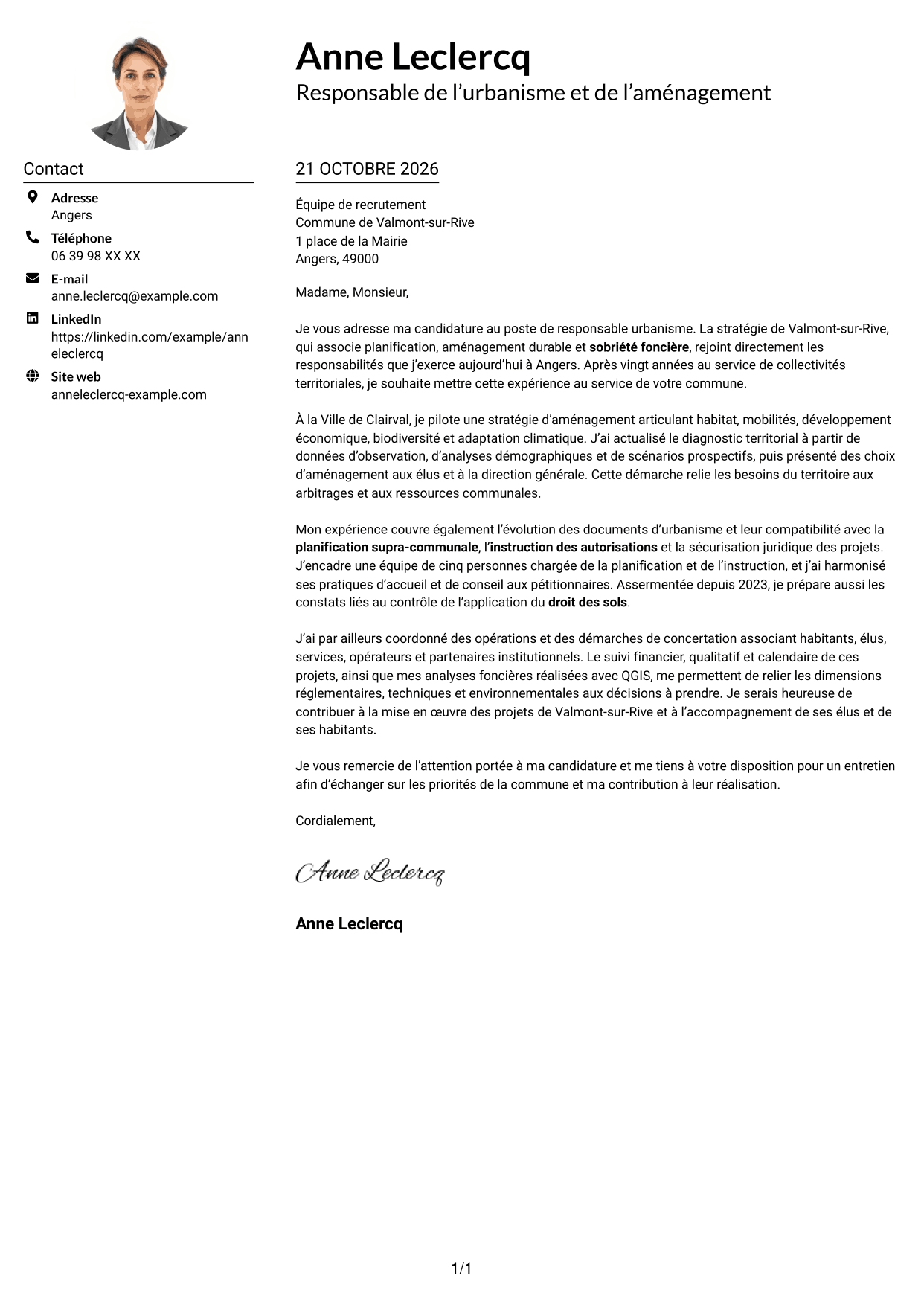 Exemple de lettre de motivation — page 1