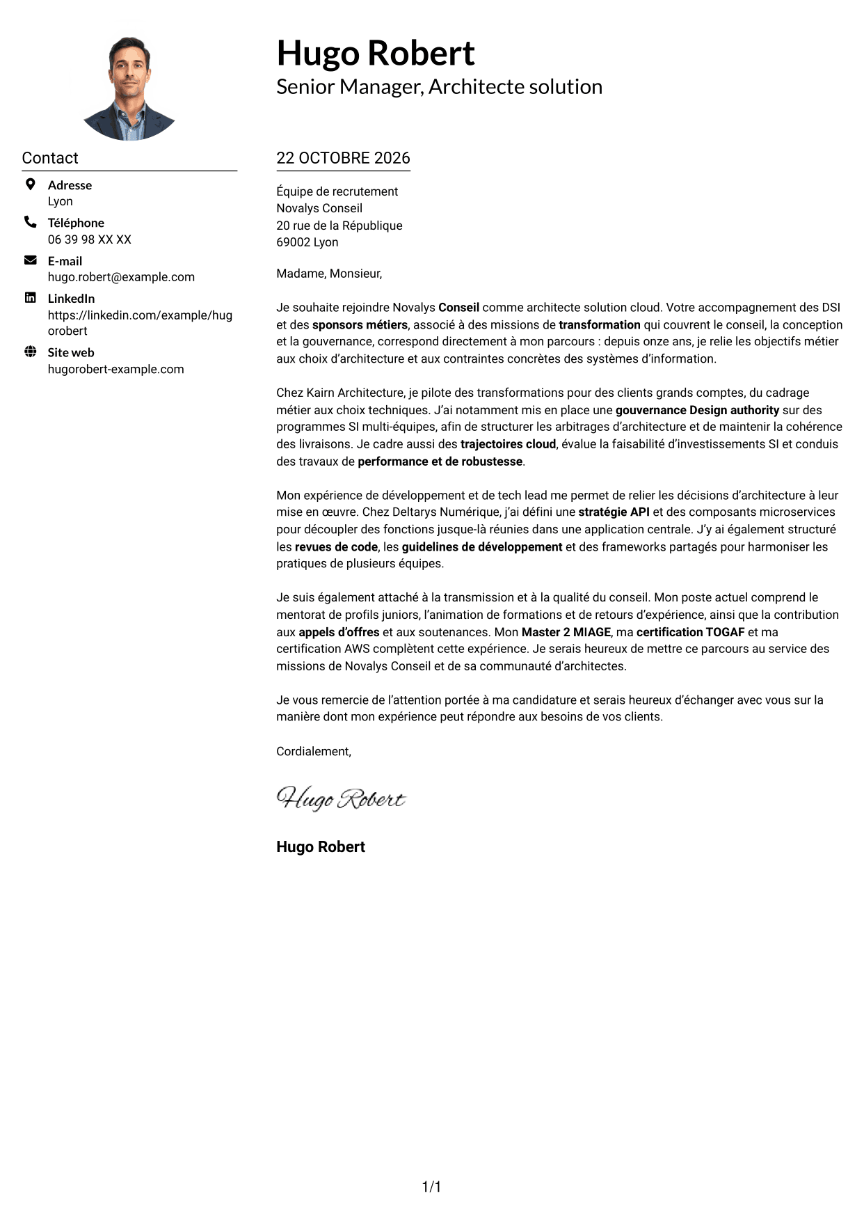 Exemple de lettre de motivation — page 1