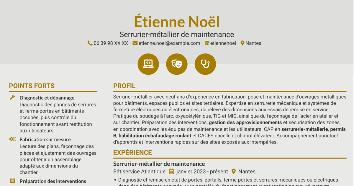 7 modèles de CV pour Serrurier métallier - Maintenance des bâtiments publics, avec exemples
