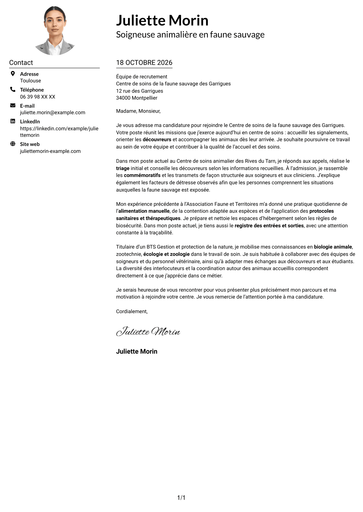 Exemple de lettre de motivation — page 1