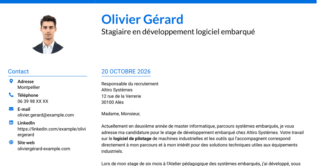 7 modèles de lettre de motivation pour Stagiaire Développeur embarqué - C++ et Python, avec exemples