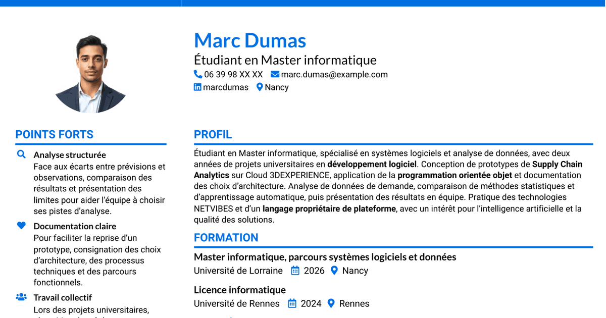 7 modèles de CV pour Stagiaire développeur logiciel - Supply Chain Analytics, avec exemples