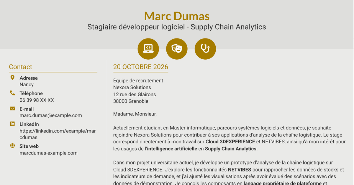 7 modèles de lettre de motivation pour Stagiaire développeur logiciel - Supply Chain Analytics, avec exemples