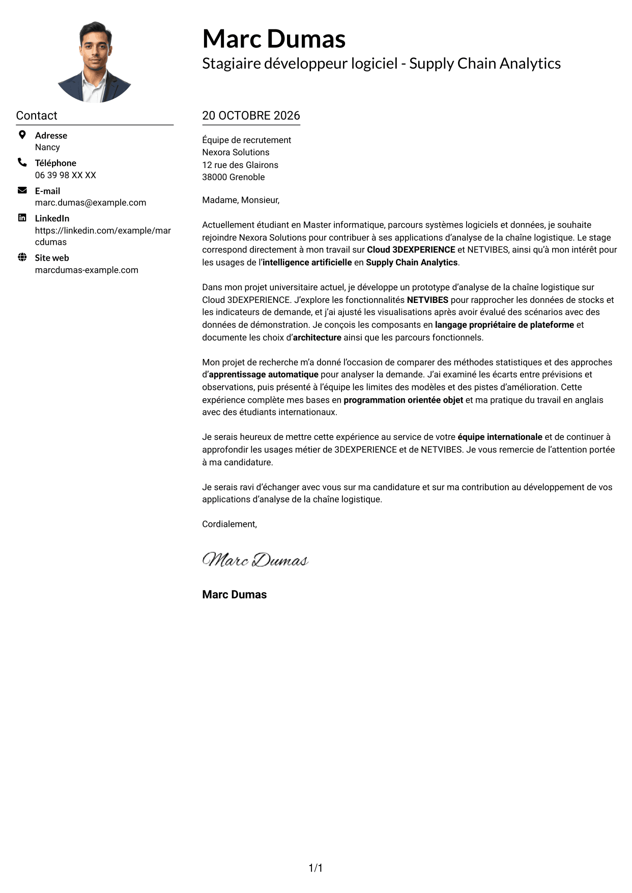 Exemple de lettre de motivation — page 1