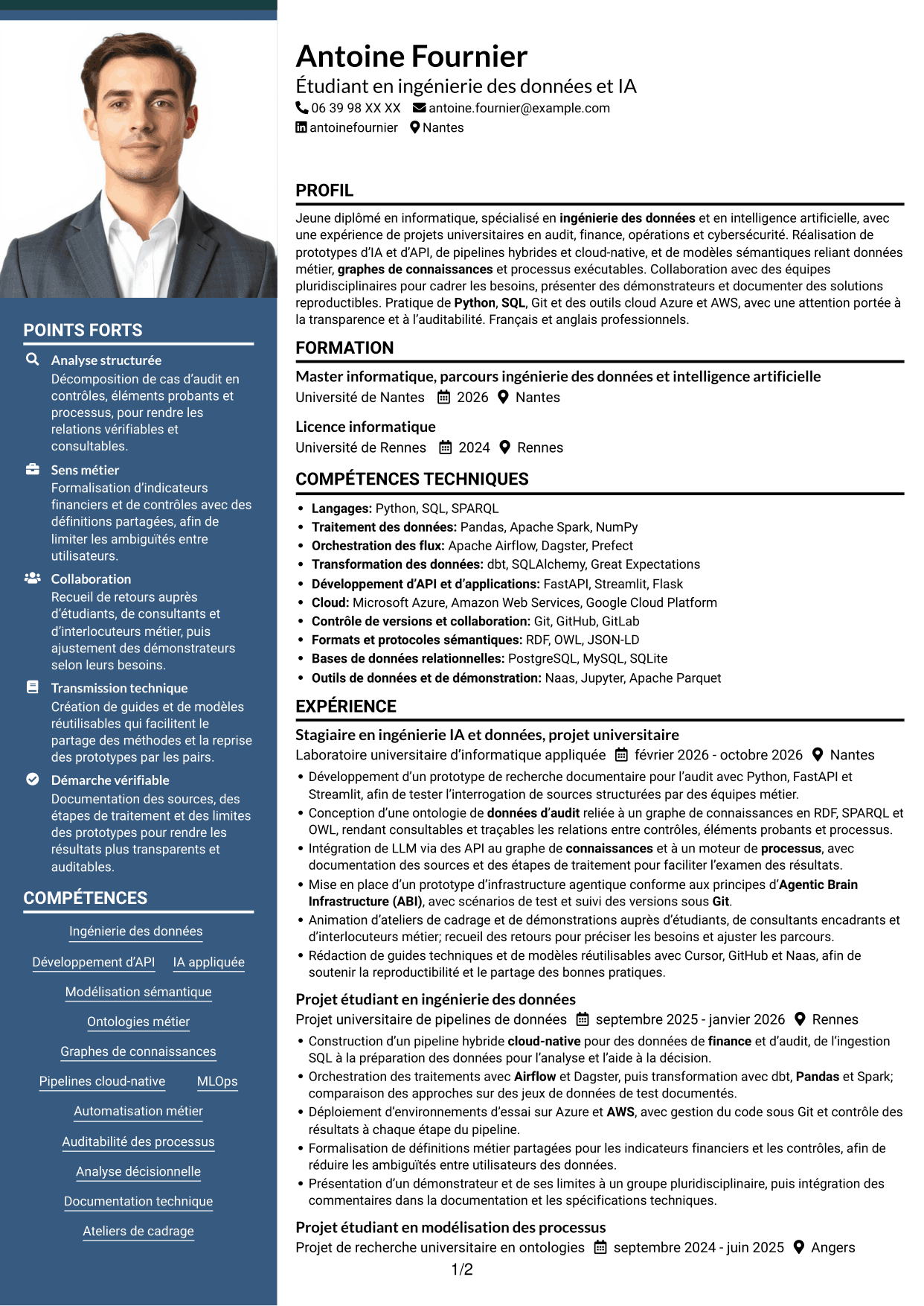 CV Signature (format à colonne latérale colorée avec grande photo) : Stagiaire Forward Deployed Software Engineer - IA et données, page 1