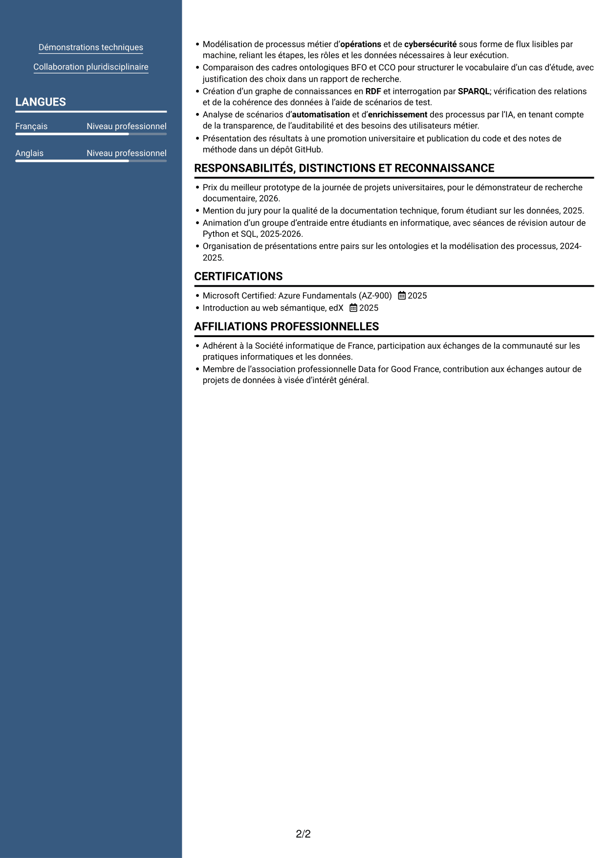 CV Signature (format à colonne latérale colorée avec grande photo) : Stagiaire Forward Deployed Software Engineer - IA et données, page 2