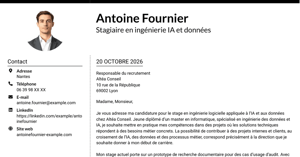 7 modèles de lettre de motivation pour Stagiaire Forward Deployed Software Engineer - IA et données, avec exemples