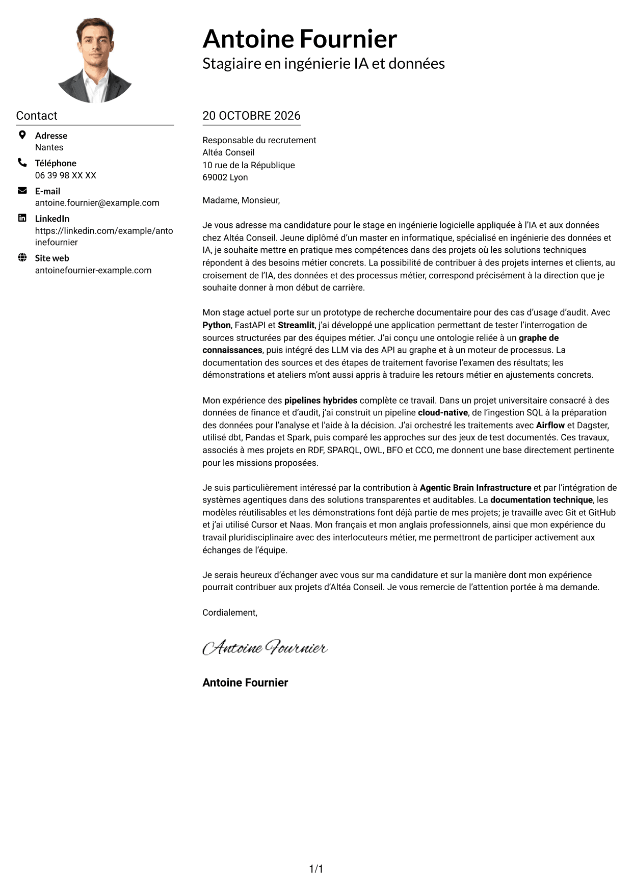 Exemple de lettre de motivation — page 1