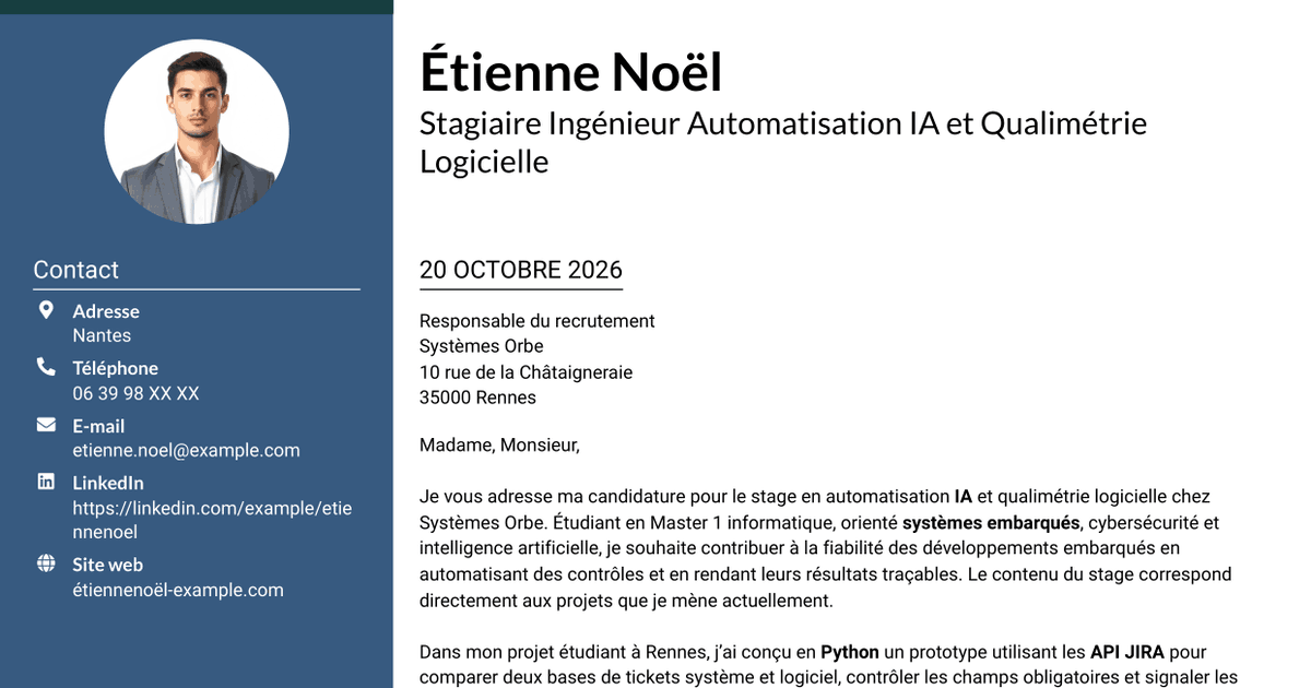 7 modèles de lettre de motivation pour Stagiaire Ingénieur Automatisation IA et Qualimétrie Logicielle, avec exemples