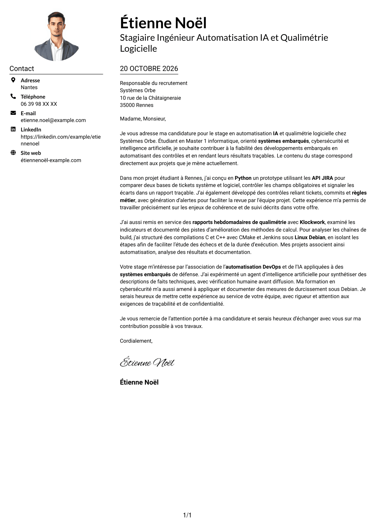 Exemple de lettre de motivation — page 1