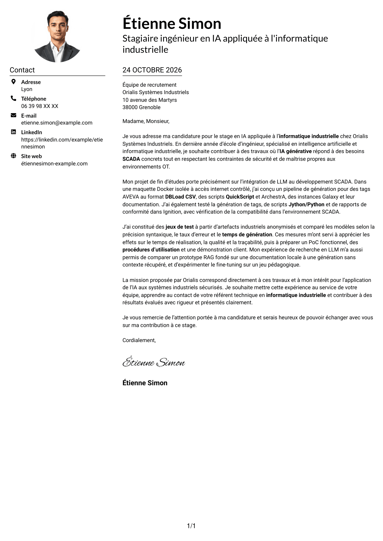 Exemple de lettre de motivation — page 1