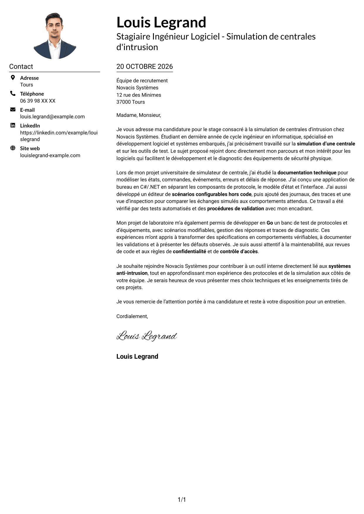 Exemple de lettre de motivation — page 1