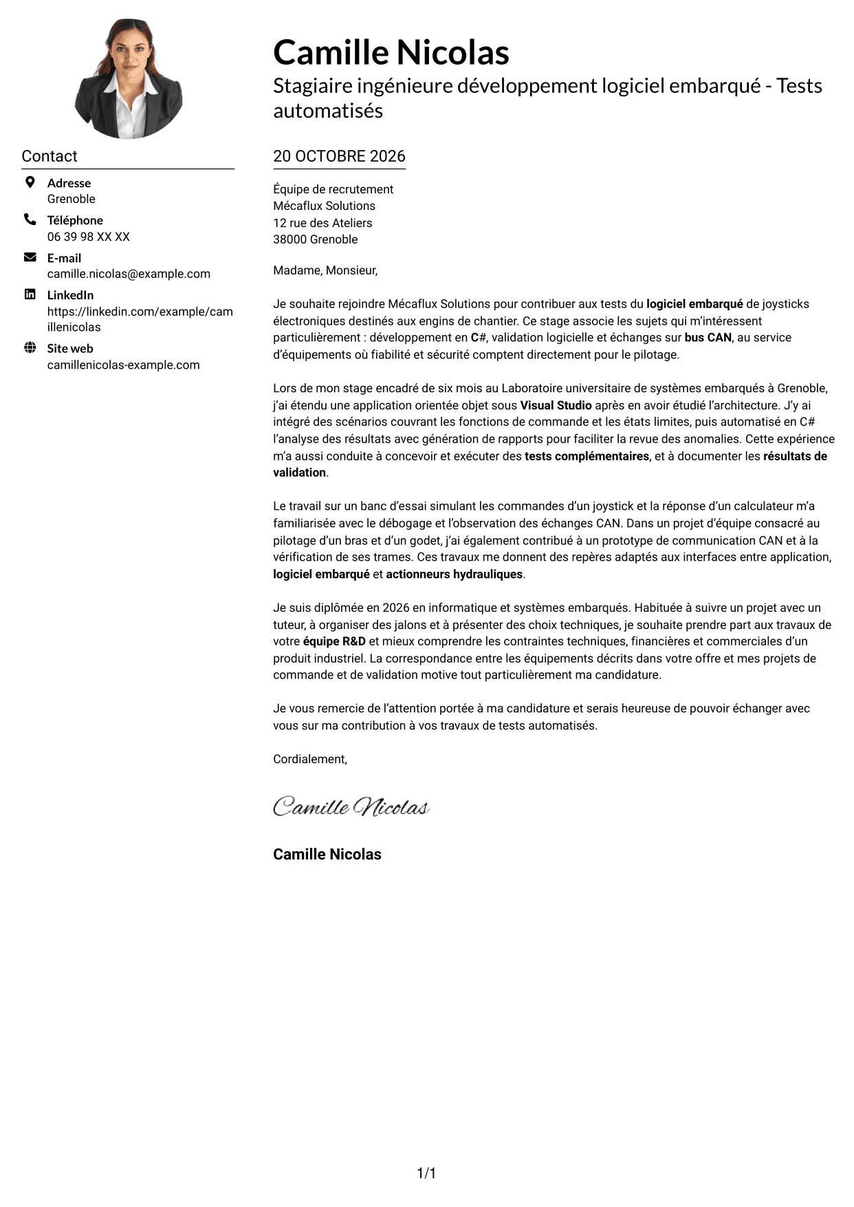 Exemple de lettre de motivation — page 1