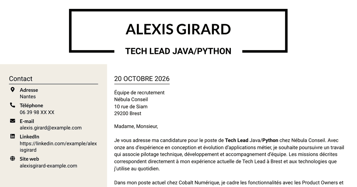 7 modèles de lettre de motivation pour Tech Lead Java/Python, avec exemples